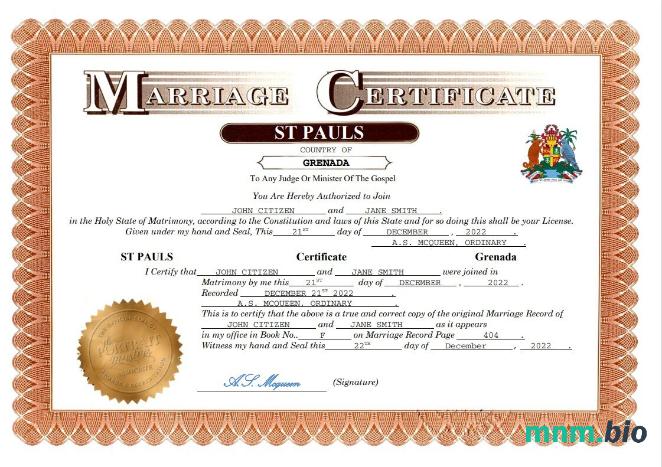 Grenada akt małżeństwa Word i PDF szablon